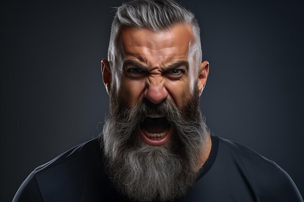 Foto de un hombre enojado con fondo blanco de estudio