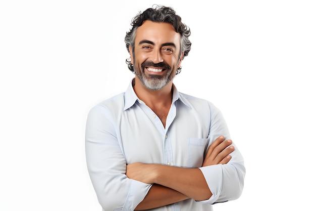 Foto de un hombre feliz con fondo blanco de estudio