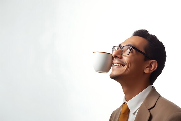 Foto de un hombre feliz con fondo blanco de estudio