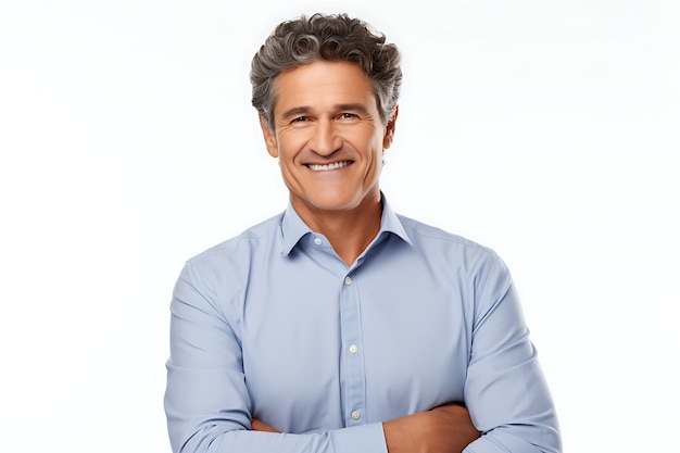 Foto de un hombre feliz con fondo blanco de estudio