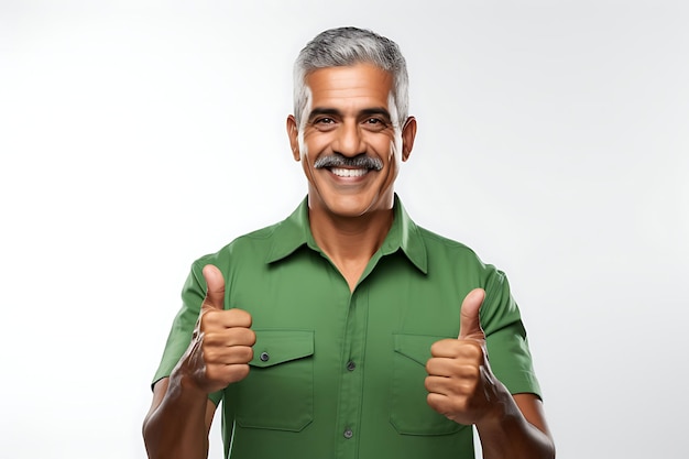 Foto de un hombre feliz con fondo blanco de estudio