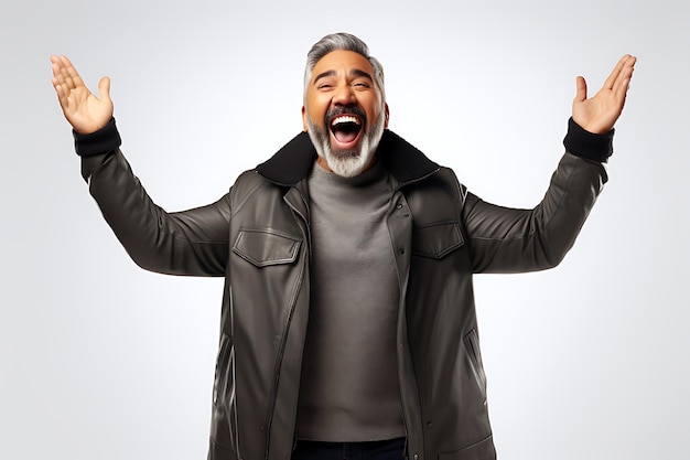 Foto de un hombre feliz con fondo blanco de estudio