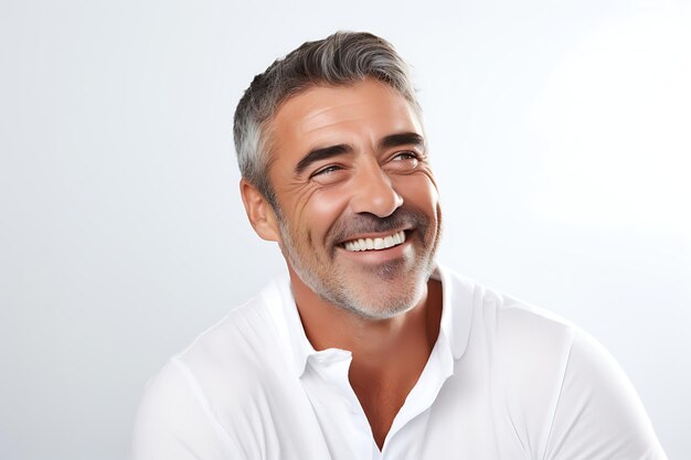 Foto de un hombre feliz con fondo blanco de estudio