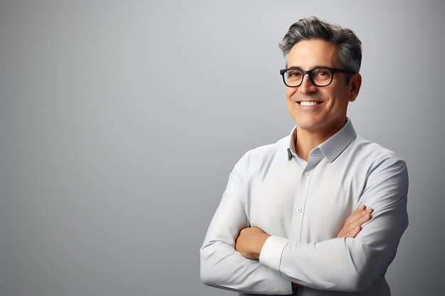 Foto de un hombre feliz con fondo blanco de estudio