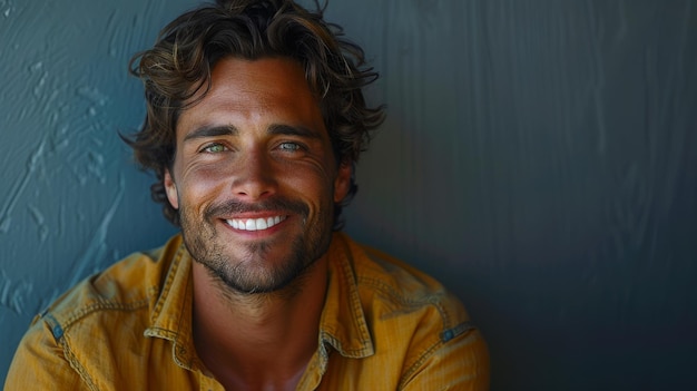 Una foto de un hombre guapo sonriendo con dientes en el estilo del hiperrealismo