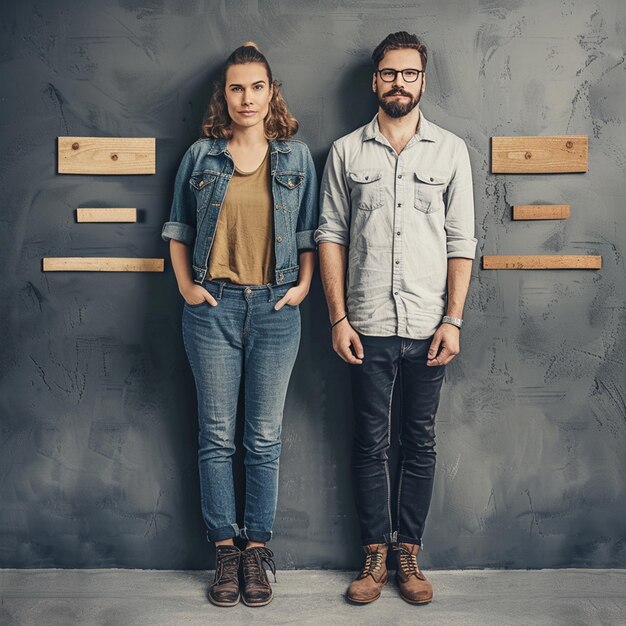 foto de un hombre y una mujer de pie con un signo igual entre ellos