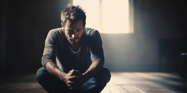 Foto de un hombre oprimido en una habitación