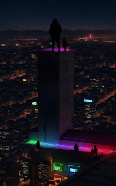 Foto de un hombre de pie en la parte superior de un edificio alto