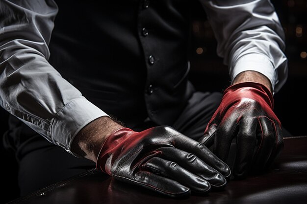 foto de un hombre de tiro medio que se pone guantes