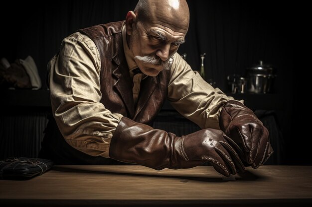 foto de un hombre de tiro medio que se pone guantes