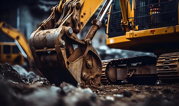 Foto foto de un hombre usando una excavadora para cavar a la luz del día