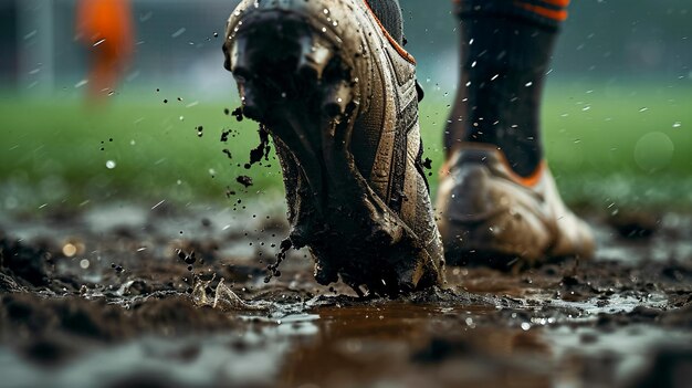 Foto foto de hombres de fútbol jugando al fútbol con botas de fútbol con pelota de fútbol generada por ia