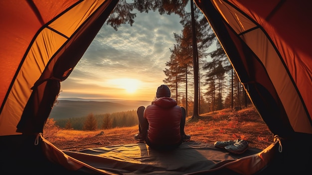 Foto homem livre acampamento paisagem vista beleza da natureza
