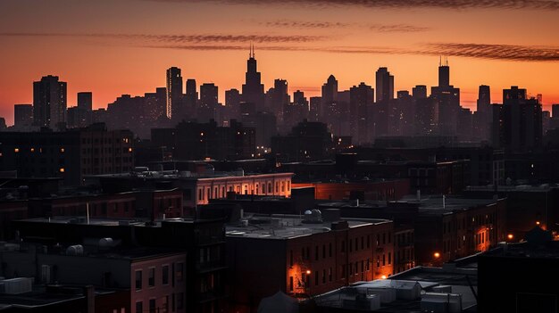 Foto una foto del horizonte urbano al amanecer