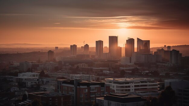 Foto una foto del horizonte urbano al amanecer