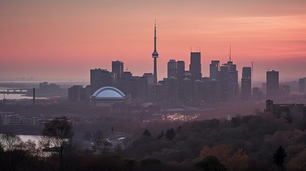 Foto una foto del horizonte urbano al amanecer
