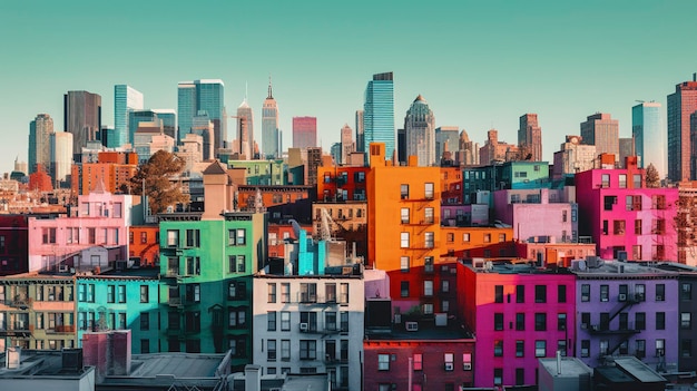 Una foto de los horizontes urbanos en colores vibrantes