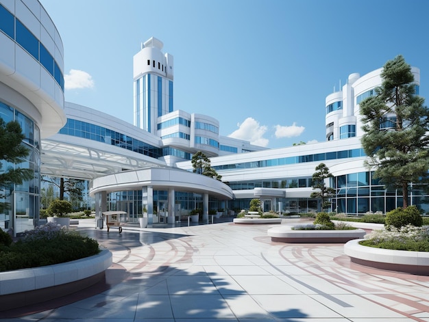 Foto de hospital de colores azul y blanco brillantes