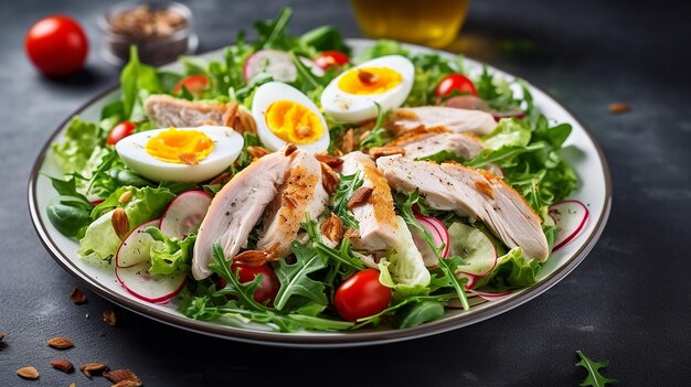 Foto de huevos ensalada de verduras con pollo tomate delicioso plato de comida saludable