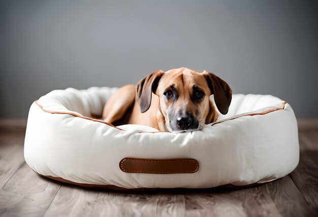 Foto Hund im Bett mit Stoff weiß