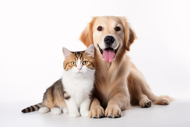 Foto Hund und Katze auf einem schlichten weißen Hintergrund