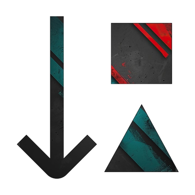 Foto foto-ikonen sortieren formen nach unten ikonen diagonal schwarz grün rot