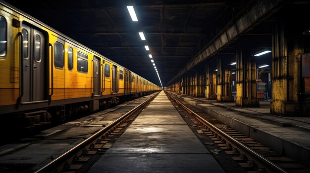 Una foto de una iluminación fluorescente en un túnel del metro