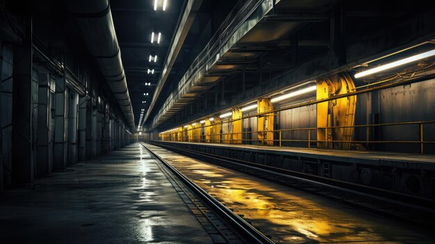 Una foto de una iluminación fluorescente en un túnel del metro