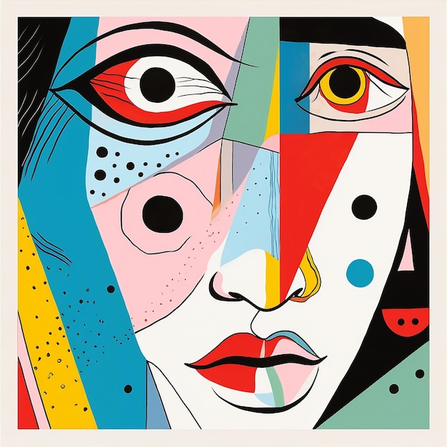 Foto ilustração abstrata com olhos boca rosto pinturas coloridas abstração estilo picasso moderno
