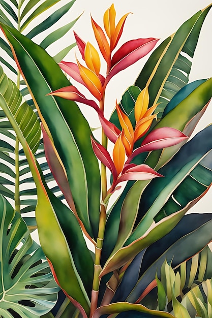 una foto de ilustración de acuarela cuadrada tropical