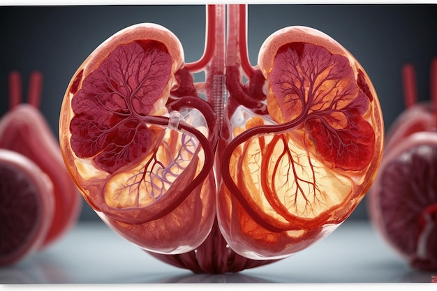 Foto de una ilustración aigenerada del modelo de pulmones humanos sobre fondo blanco.