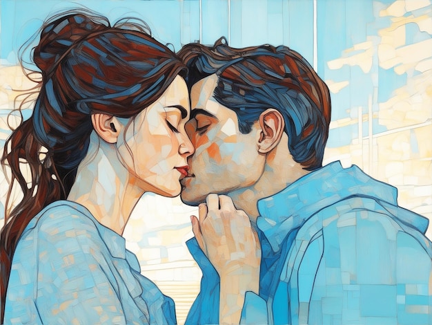 Foto una ilustración de amor amante pareja beso besándose