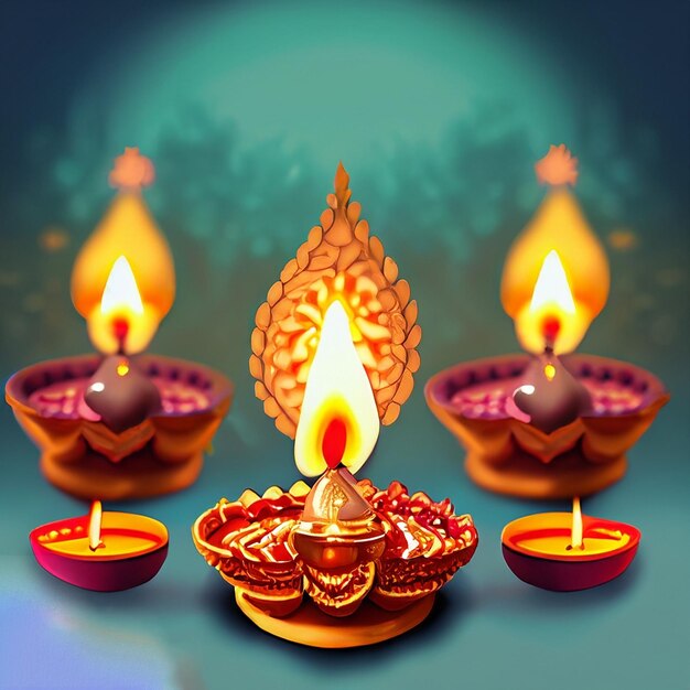 Foto una ilustración generada de Diwali, el festival hindú de la celebración de la luz, una lámpara de aceite