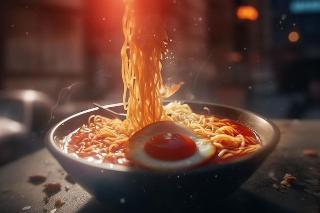 Foto ilustrativa de ramen de fideos picantes