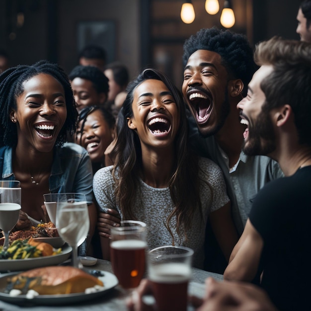 foto ilustrativa de reunirse con amigos riendo alegremente juntos