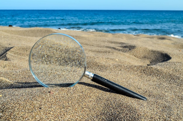 Foto Imagen de una lupa lupa en la playa de arena