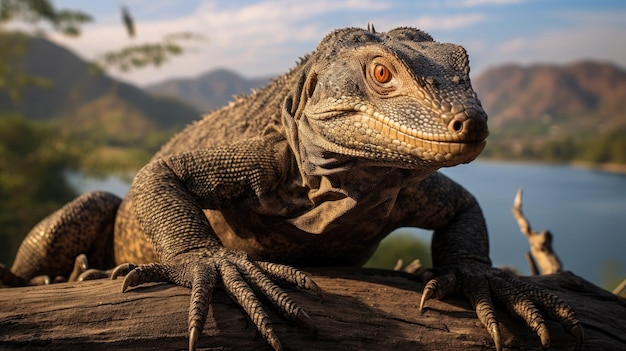 Una foto impresionante de un dragón de Komodo en su hábitat natural mostrando su majestuosa belleza y fuerza.