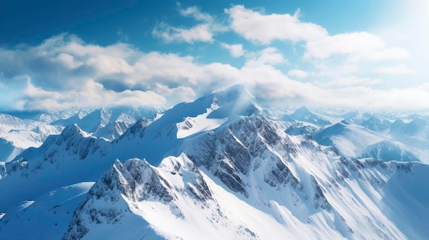 Una foto de un impresionante paisaje alpino con capa de nieve