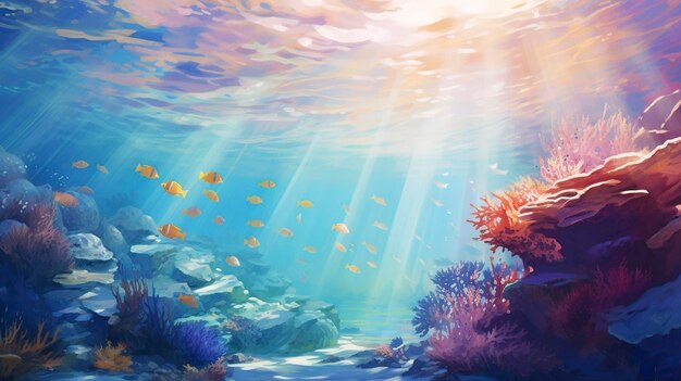 Una foto de una impresionante pintura al óleo de paisajes marinos submarinos