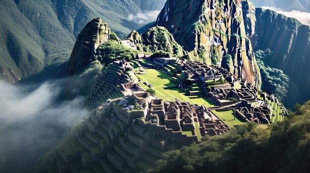Foto de las impresionantes ruinas de una montaña vistas desde arriba.