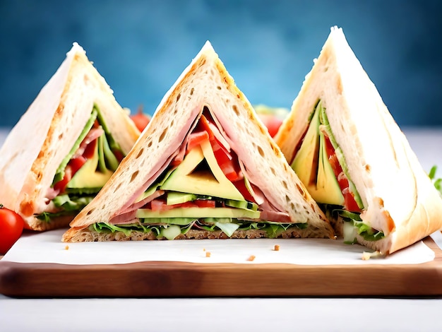 Foto in hoher Auflösung Geschmackvolles Sandwich auf einem Tisch KI-generiert