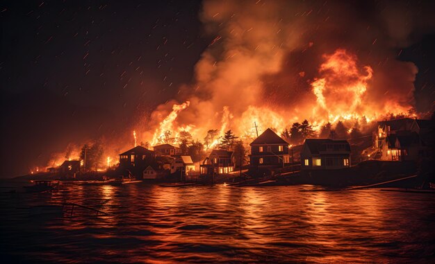 Una foto de un incendio forestal en la isla IA generativa