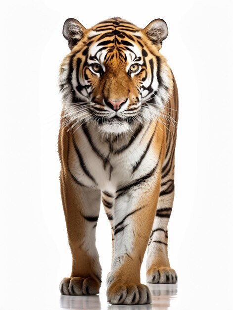 Foto increíble tigre de Bengala sobre fondo blanco.