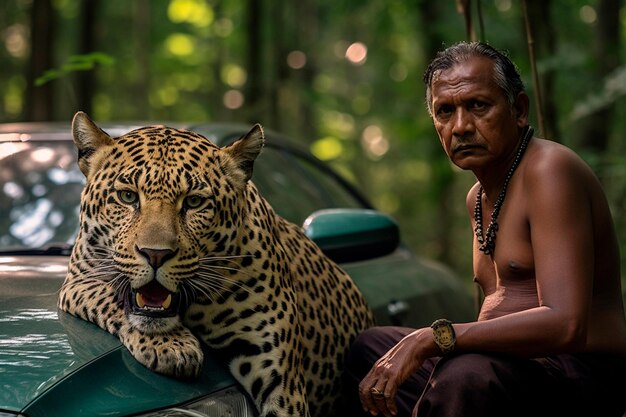 foto india en el bosque con un jaguar