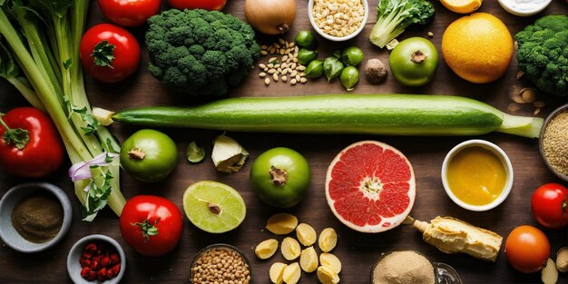 foto de los ingredientes de los alimentos veganos en una mesa