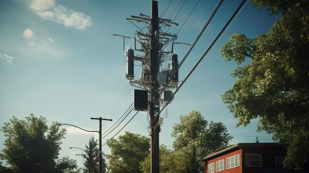 foto de una instalación de antena 5G en un poste de servicios públicos