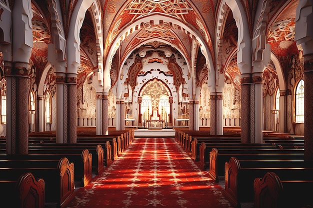 Foto interior de um conceito de igreja vazia de adoração a Deus e fé generativa ai
