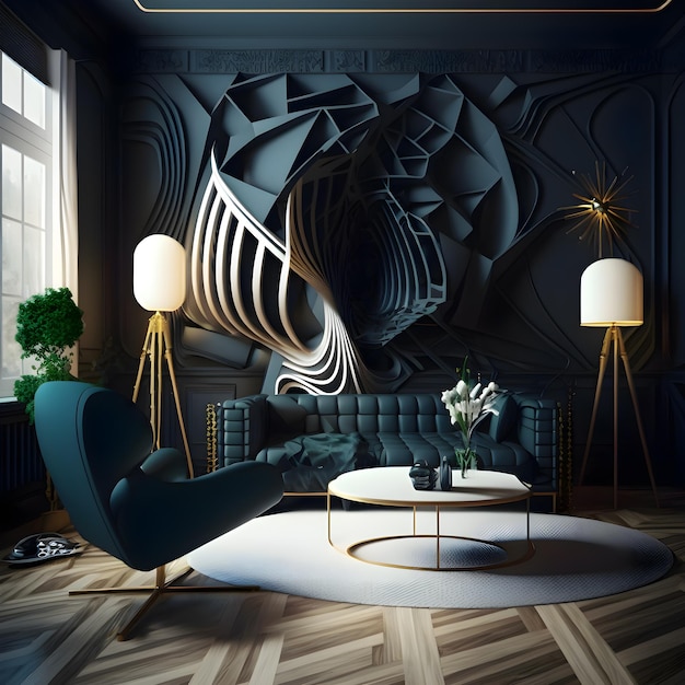 Foto interior diseño moderno habitación 3d ilustración generativa ai