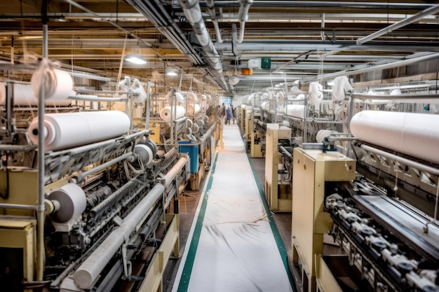 foto del interior de la línea de producción de la fábrica textil vista Fotografía Generado por IA