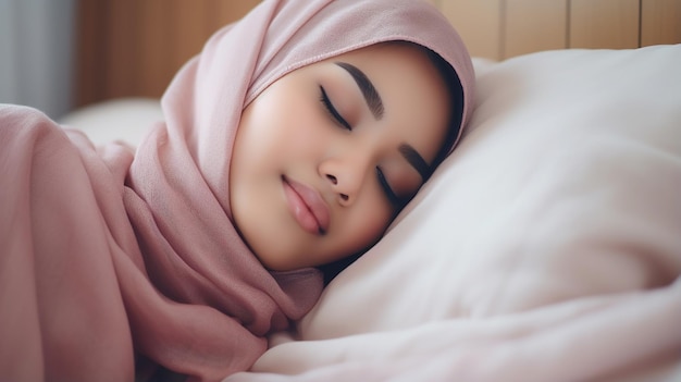 foto islámica asiática indonesia mujer dormir
